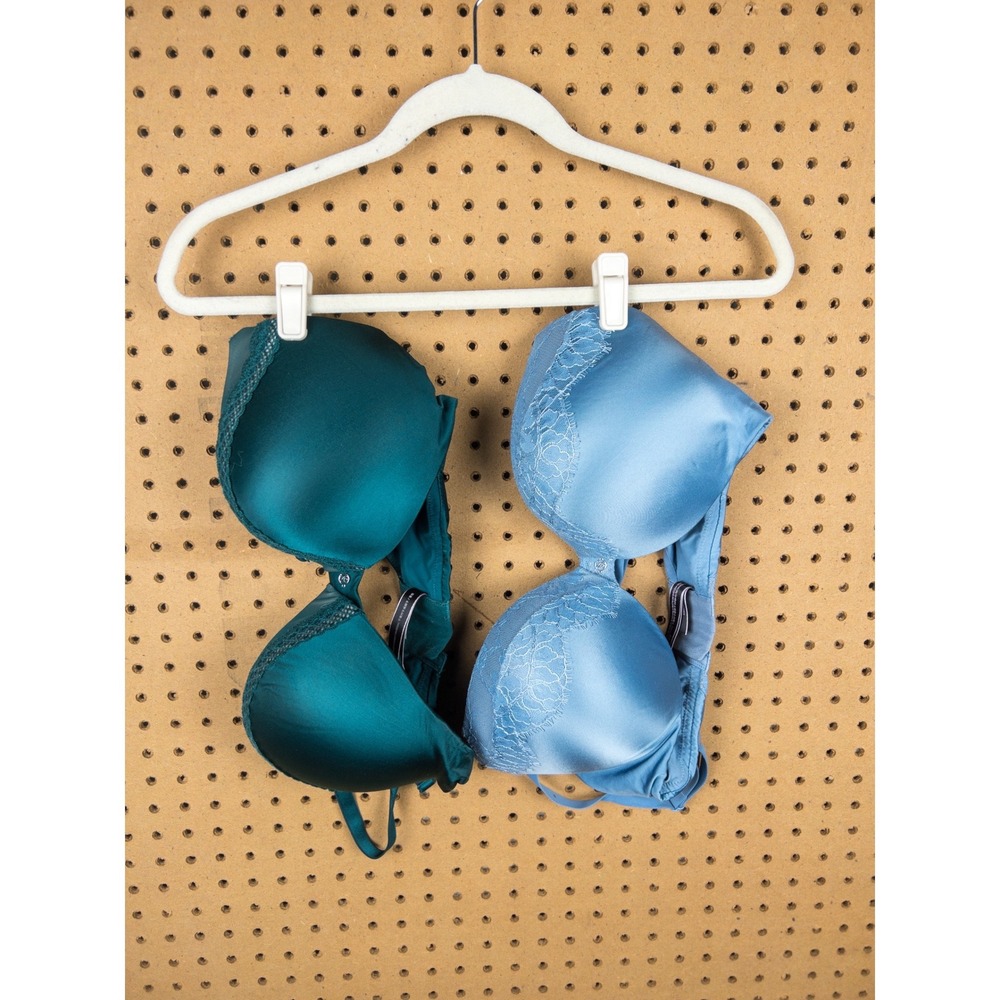 Victorias Secret Very Sexy Push Up Bra Set 2 Pack Teal Blue Lace Trim 38D - Picture 2 of 8